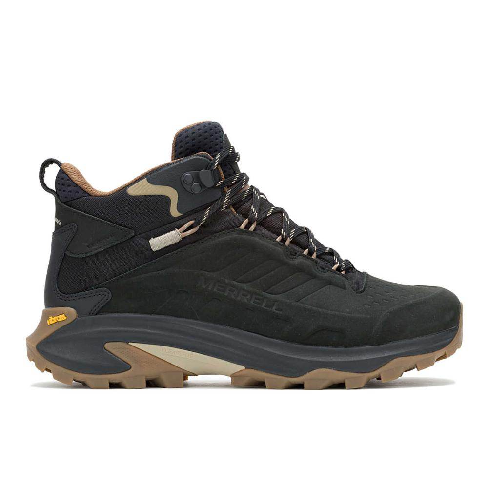 נעלי טיולים ושטח Merrell MOAB SPEED 2 LTR WP J037777 בצבע שחור וחום, עם סוליה עמידה, חיזוק באצבעות, שרוכים ושם המותג על הצד – מושלם לכל הרפתקה.