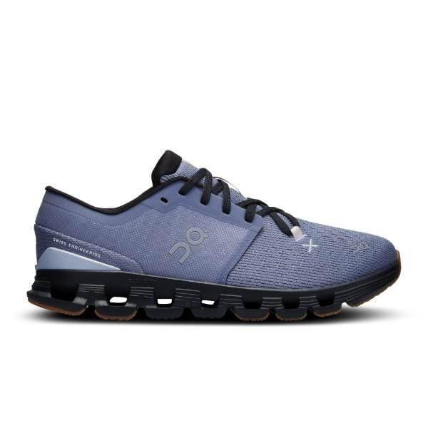 נעל ריצה On Cloud X4 Feather/Black עם סוליה שחורה ושרוכים, עם לוגו המותג בצד.