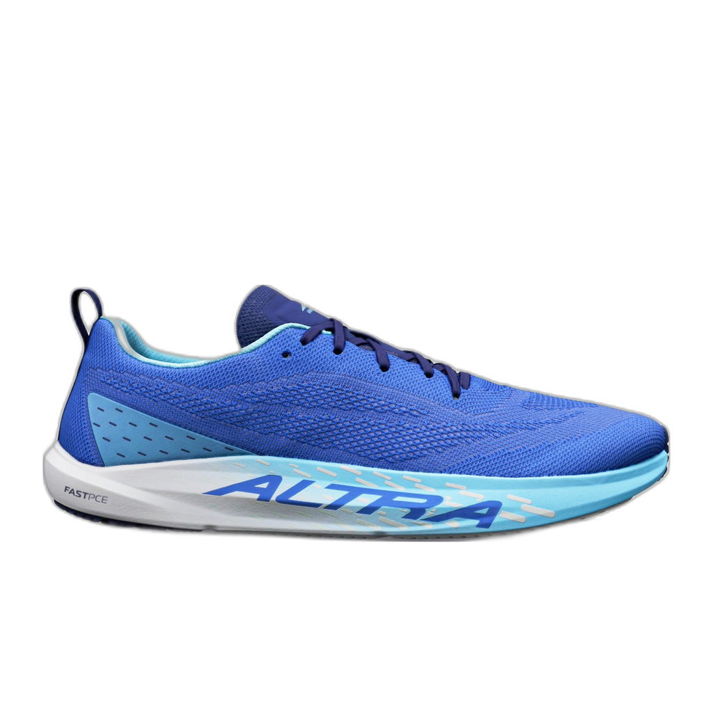 נעל ריצה לגברים Altra VANISH PULSE A0A85SJ86F בצבע כחול, עם סוליה אמצעית לבנה ופרטים בצבע תכלת.