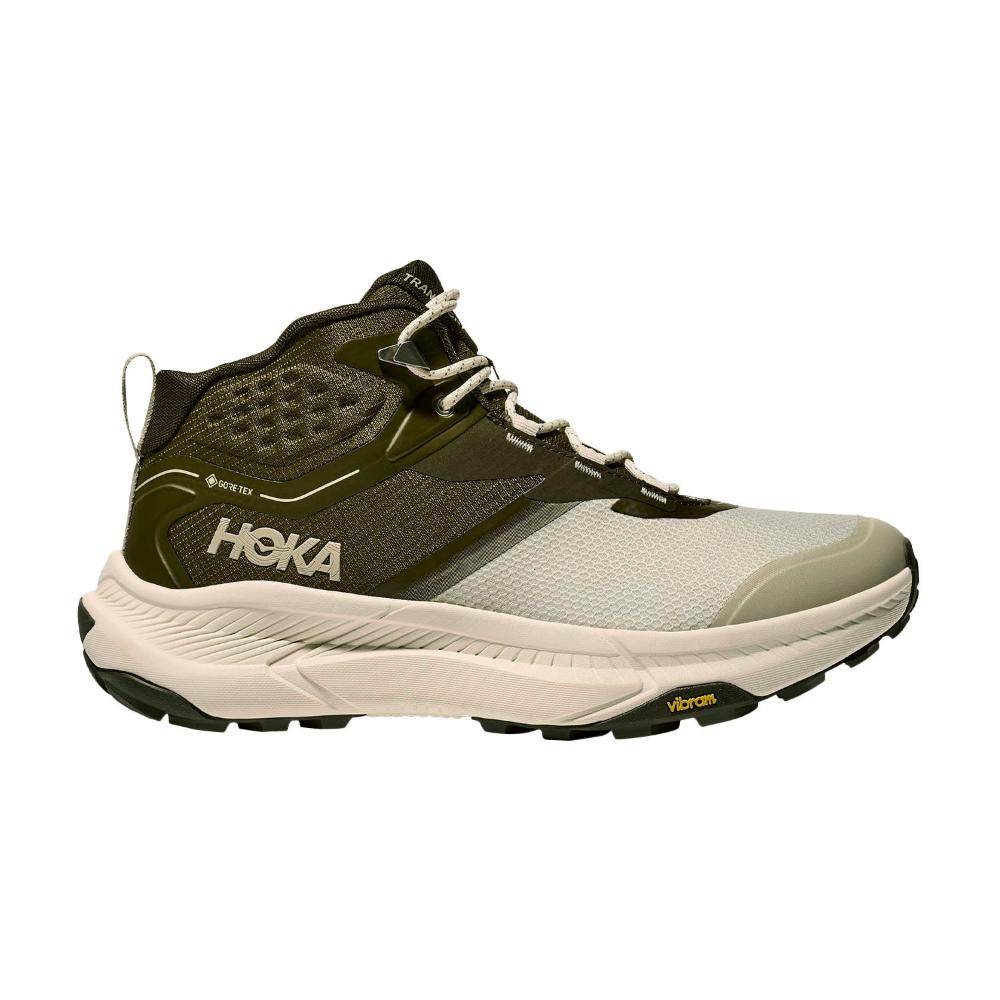 נעלי ריצת שטח נגד מים בצבע SPRUCE GREEN/OYSTER מוצגות מהצד על רקע לבן, כוללת Gore-Tex להגנה נוספת—מושלמת כנעלי הוקה טרנספורט לגברים.