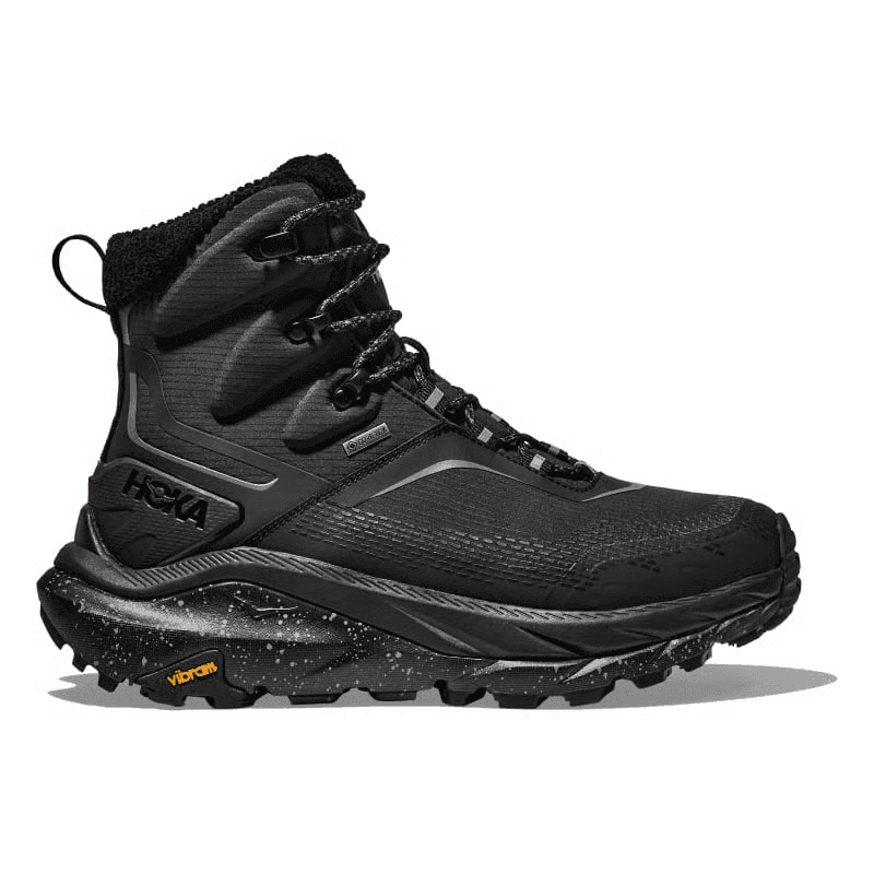 נעלי הוקה לגברים קאהה 2 פרוסט Hoka 1155194/BBLC KAHA 2 FROST GTX BLACK, מגף גבוה בצבע שחור עם שרוכים וסוליית Vibram מחוספסת, מבית Hoka, כולל הגנת GORE-TEX—מושלם כנעלי חורף לגברים.