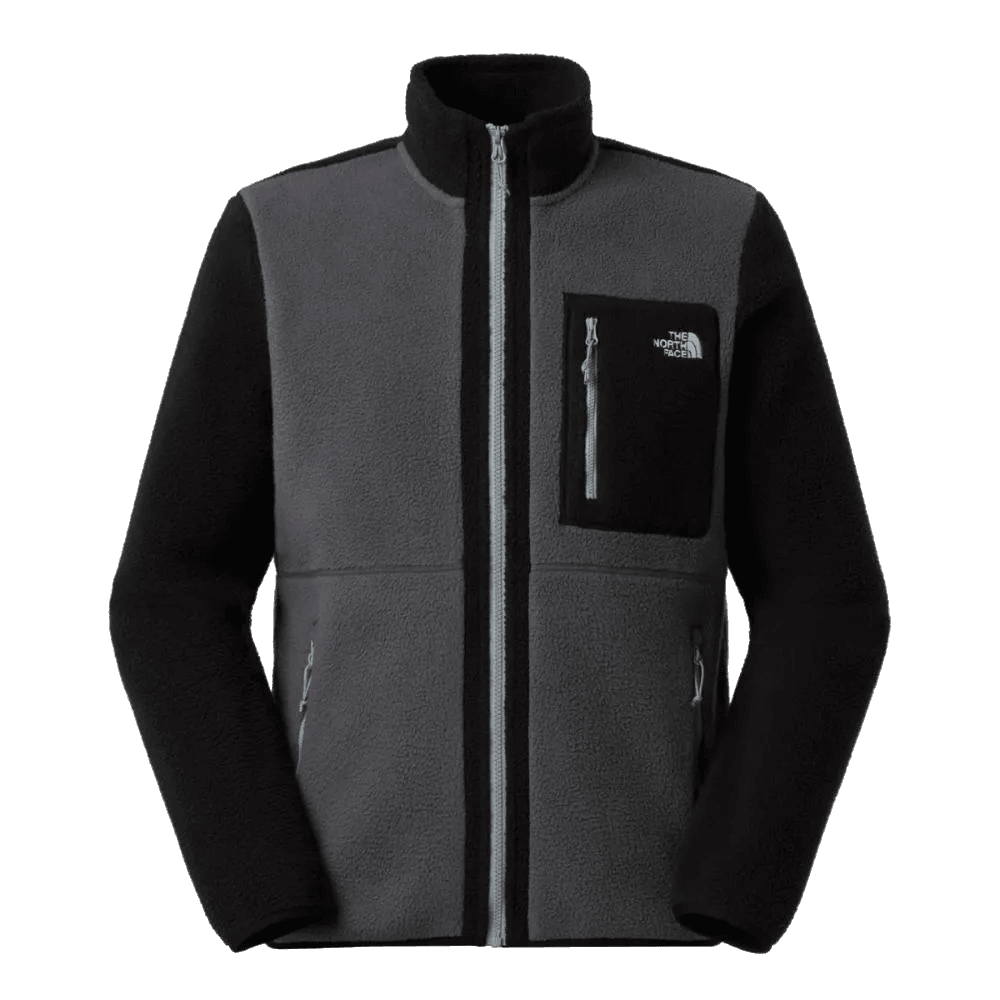 The North Face ג'קט פליס גברים TNF YUMIORI FULL ZIP TA883RWVO בגווני אפור ושחור עם רוכסן קדמי, כיסי צד עם רוכסן וכיס חזה עם לוגו קטן של The North Face.