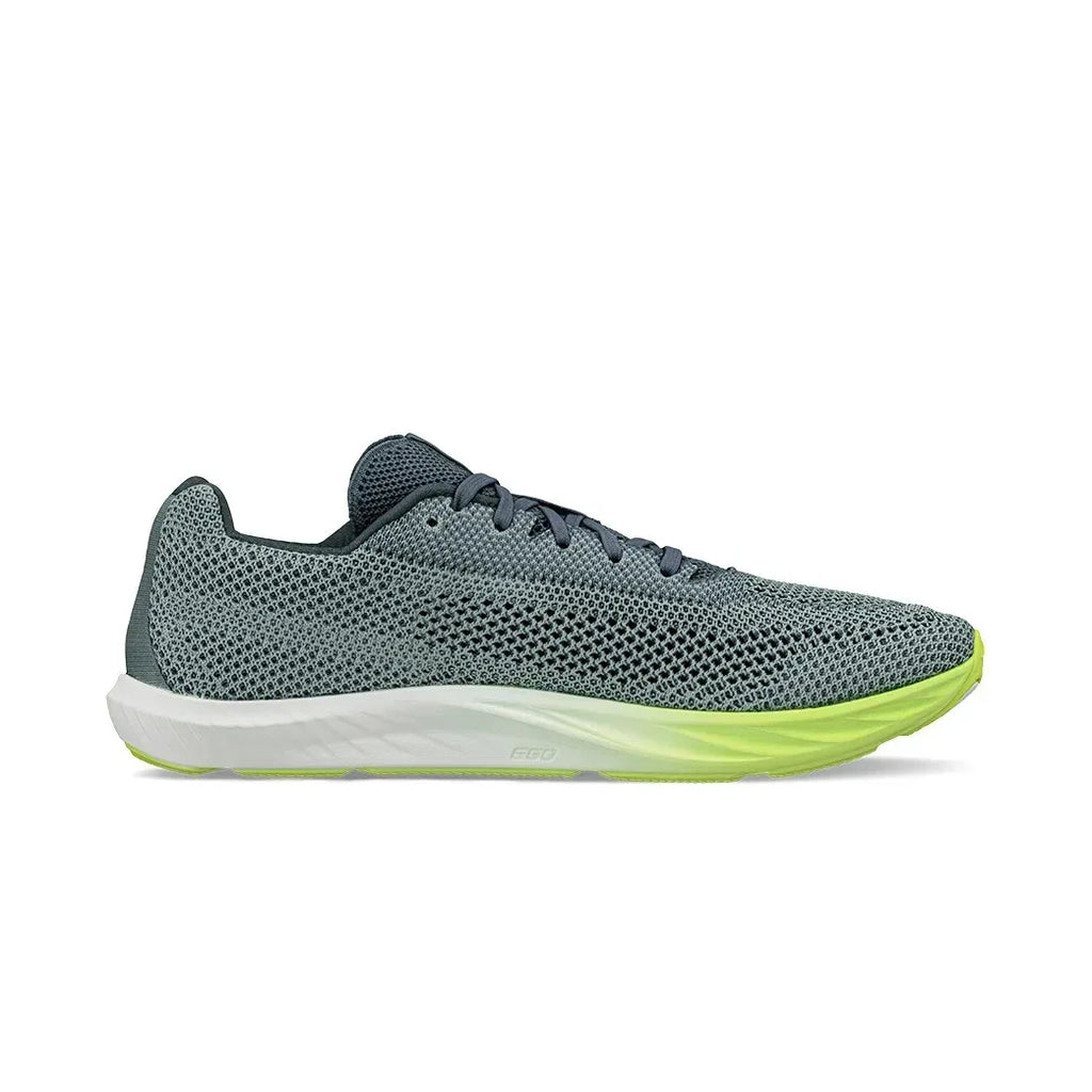 דגם Altra ESCALANTE RACER 2 NAVY/LIME A0A85NG432 מבית Altra כולל גפה מרשת בצבע כחול כהה עם שרוכים כהים וסוליה בצבעי לבן וליים ניאון, המוצגת בפרופיל צדדי על רקע לבן נקי.