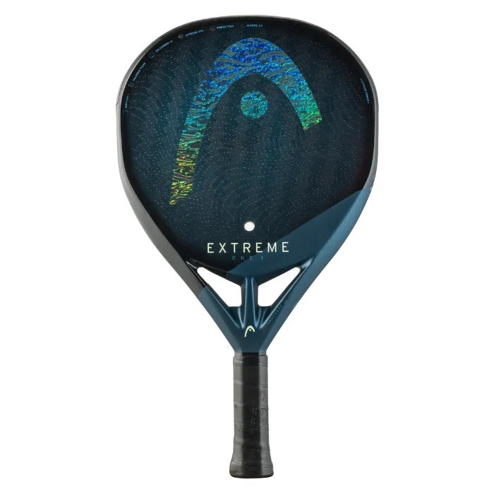 מחבט פאדל Head Extreme One X 2025 בצבע שחור-כחול, מבט חזית של פני המשטח.