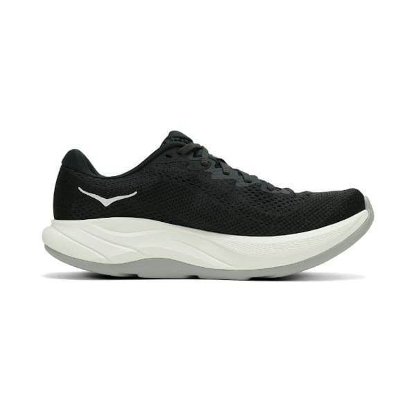 נעל ספורט שחורה, Hoka 1155132/BWHT RINCON 4 WIDE (2E), עם סוליה לבנה ולוגו לבן עדין בצד.