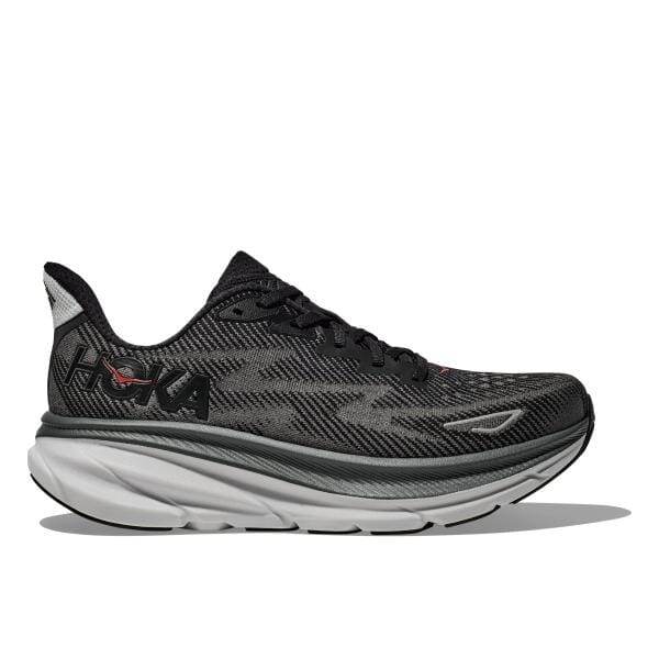 Hoka 1127895/BCKT CLIFTON 9, בשחור ואפור, כולל ריפוד מובהק ומיתוג Hoka בצד.
