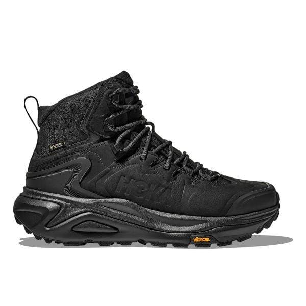 נעלי הליכה Hoka 1162530/BBLC KAHA 3 GTX BLACK מבית Hoka כולל סוליה עבה עם מיתוג Vibram, חלק עליון בעל מרקם, עיצוב שרוכים ולשונית משיכה בעקב.