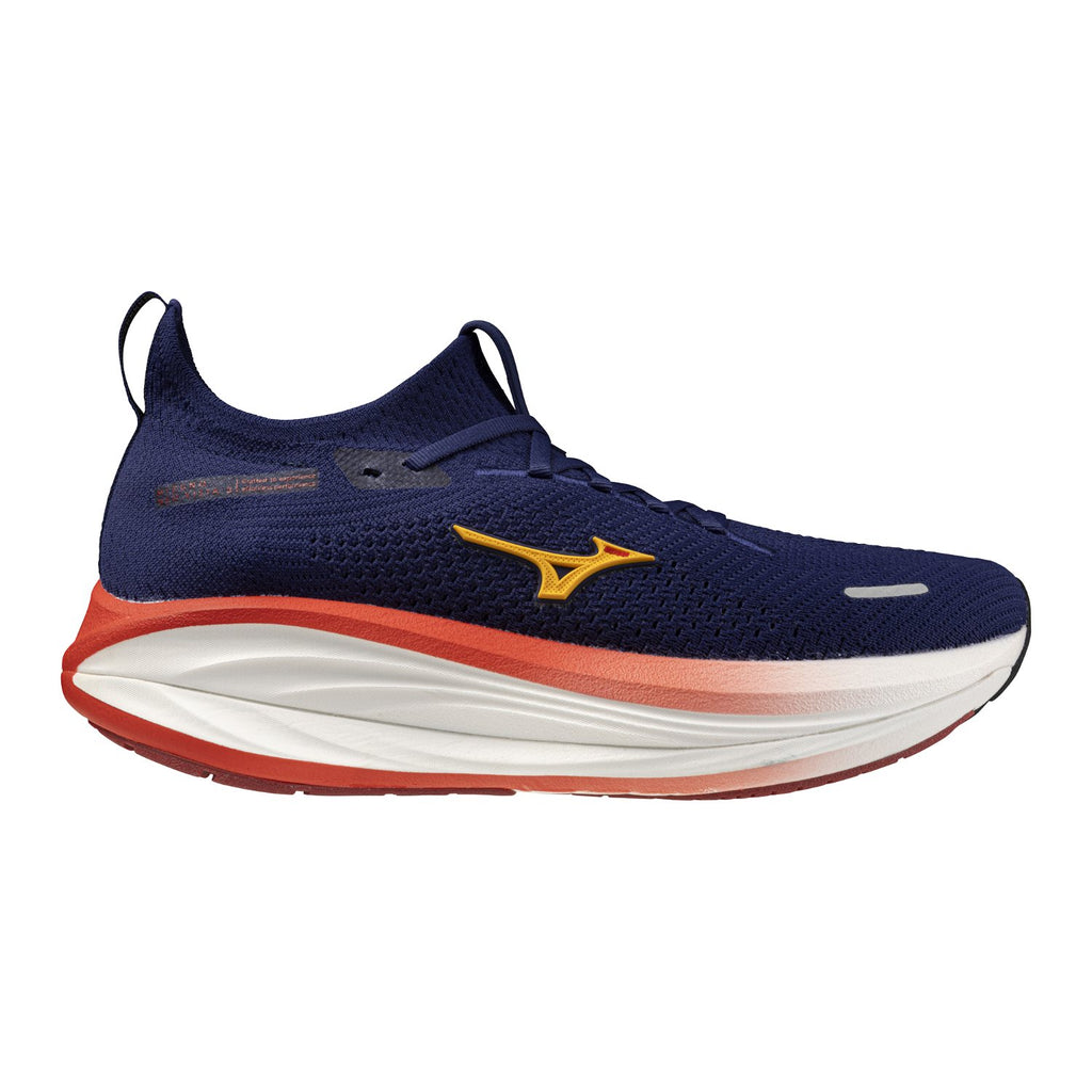 נעל ריצה Mizuno Neo Vista 3 Beacon Blue לגברים בגוון כחול כהה, צהוב ואדום – מבט צד חיצוני