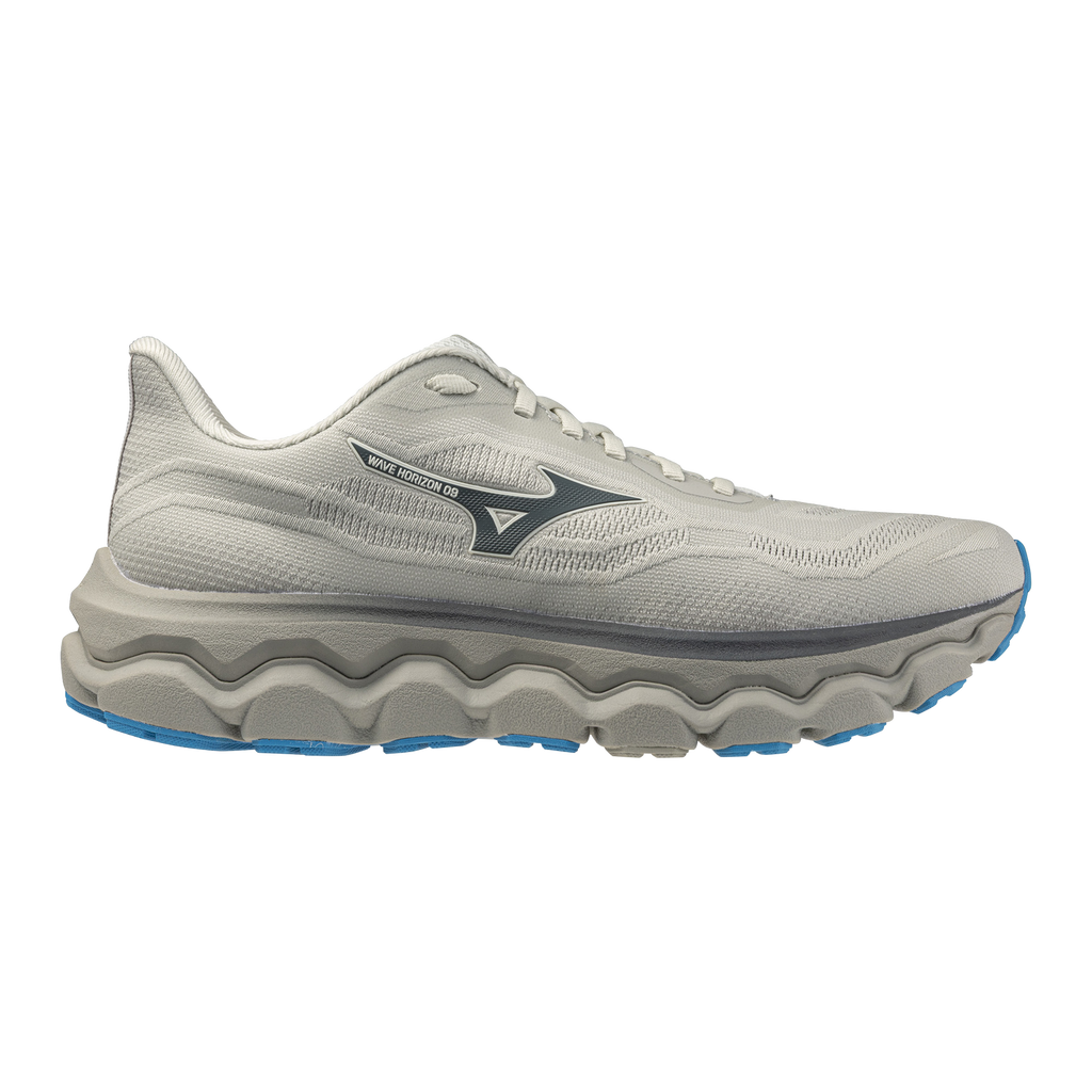 נעלי ריצה לגברים Mizuno Wave Horizon 9 בצבע Foggy Dew / Dark Slate / Blue Jewel — תמונת המוצר הראשית על רקע לבן.