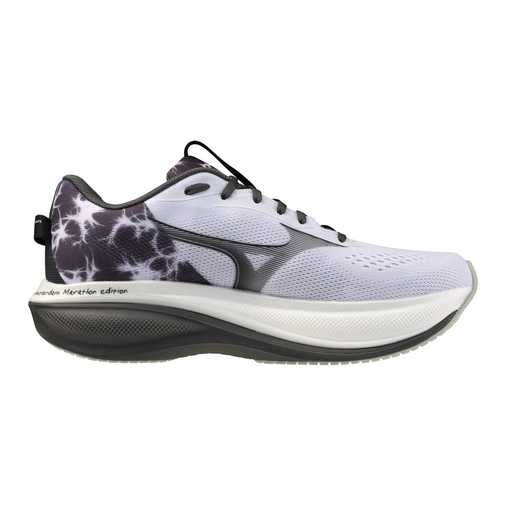 נעלי ריצה Mizuno Wave Rider 30 Amsterdam לגברים – מבט צד פנימי על הקצף Enerzy NXT ודפוס הברקים בעקב