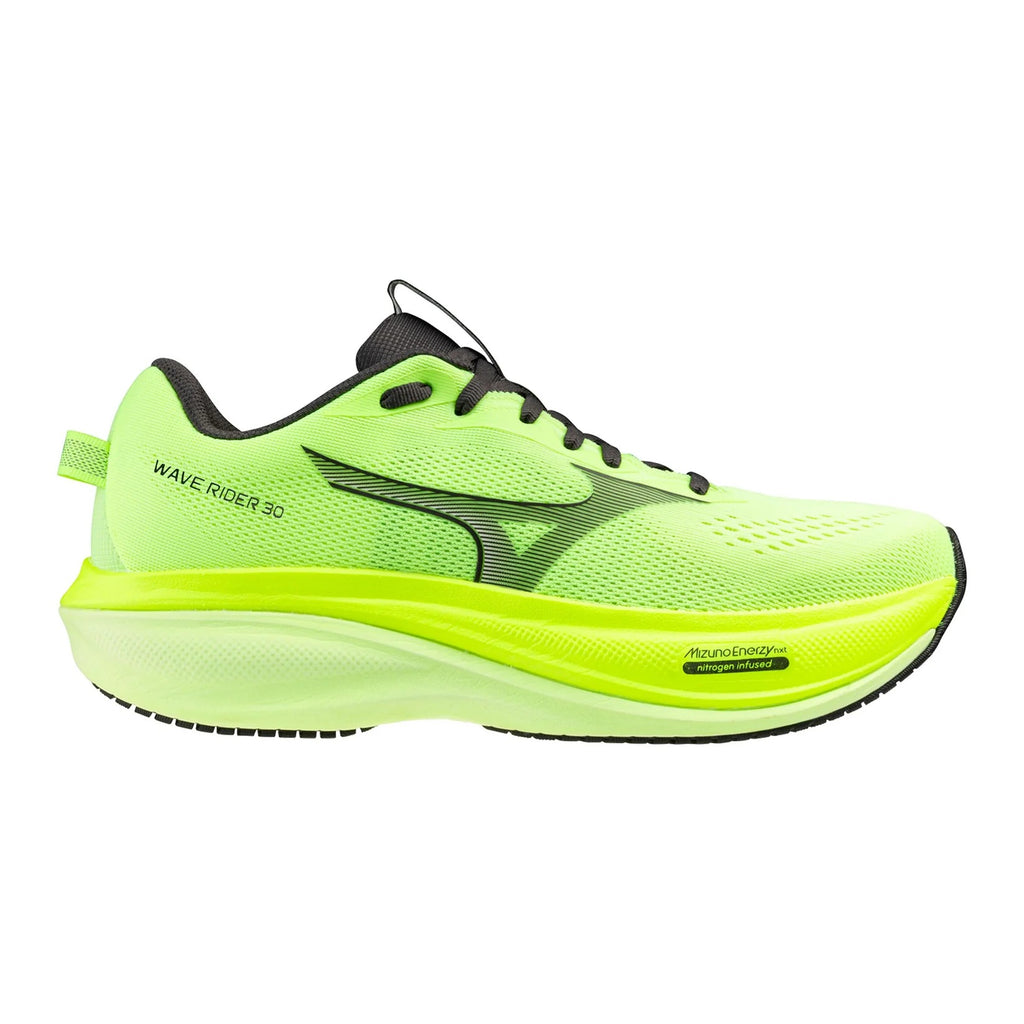 נעל ריצה Mizuno Wave Rider 30 Lime Pulp לגברים בגוון ירוק ליים וצהוב ניאון – מבט צד חיצוני