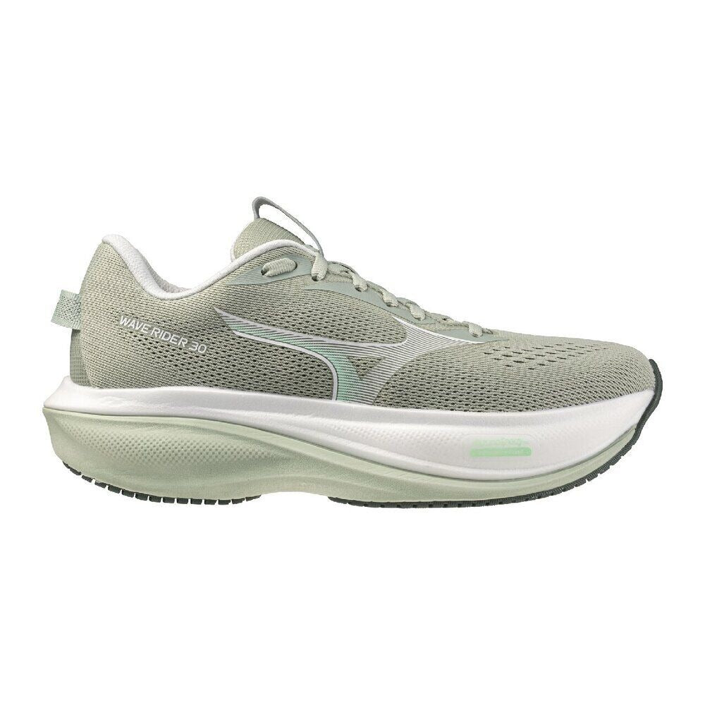 נעל ריצה Mizuno Wave Rider 30 Balsam Green לנשים בגוון ירוק מרווה – מבט צד חיצוני