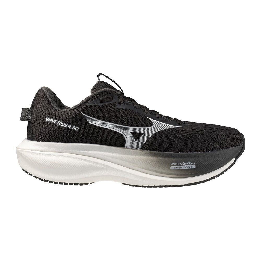נעל ריצה Mizuno Wave Rider 30 Black Sand לנשים בגוון שחור ולבן – מבט צד חיצוני