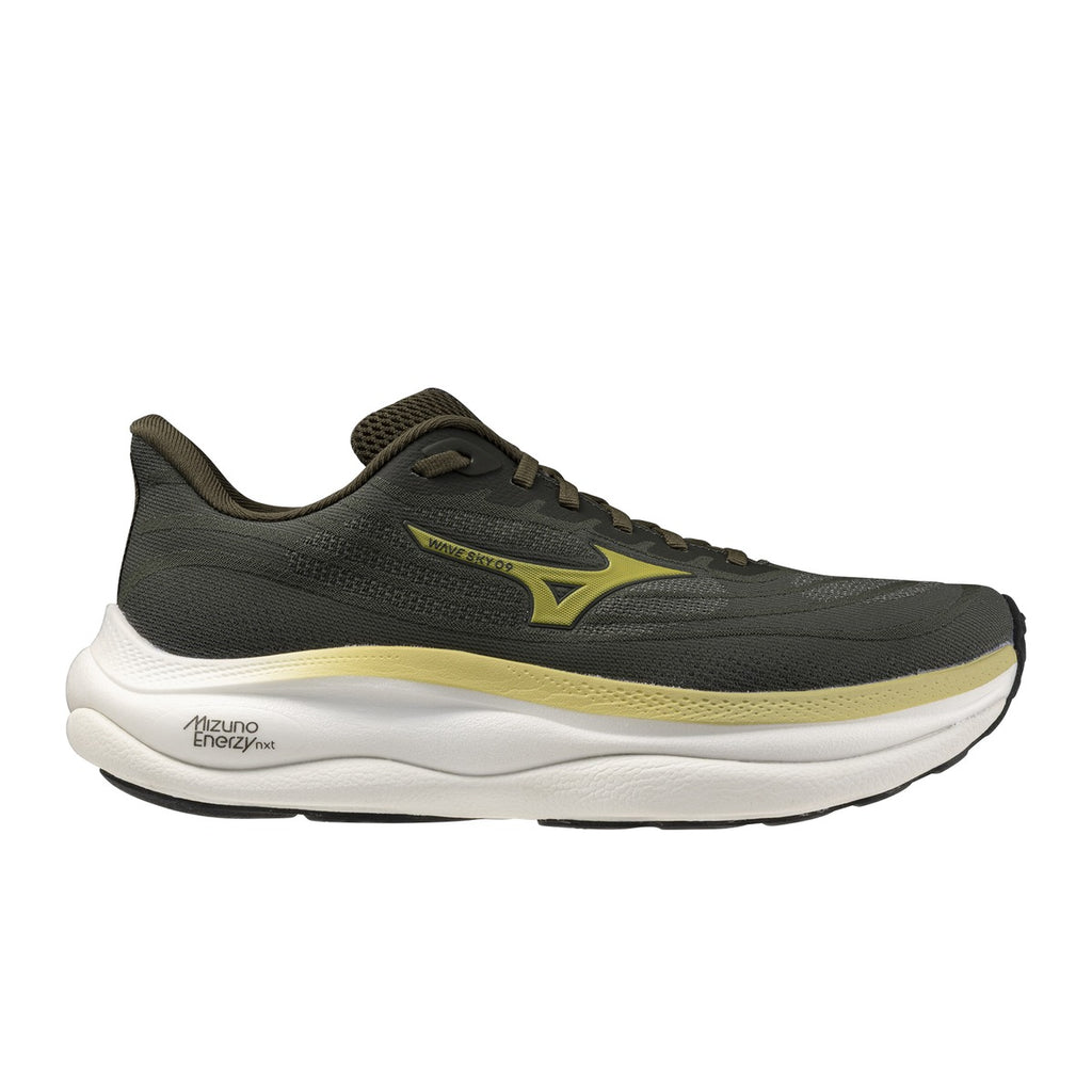 נעלי ריצה לגברים Mizuno Wave Sky 9 בצבע Forest Night / Beechnut — תמונת המוצר הראשית על רקע לבן.