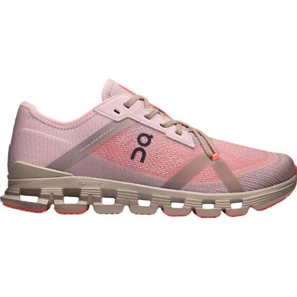 מבט מהצד של נעל הספורט On Cloud X 4 AD Mauve/Salmon 3WF10173094 של On Cloud, הכוללת סוליה מרופדת ייחודית.