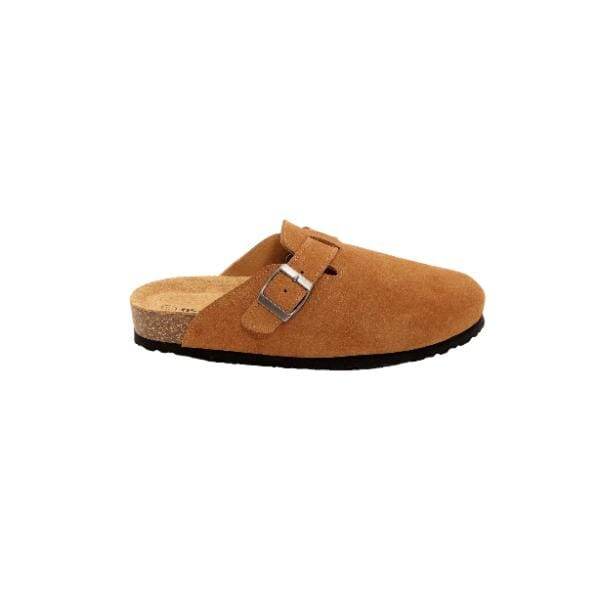 Oscars Persilia Camel OSC013-CAM הוא מבט מהצד של קבק זמש חום הכולל רצועת אבזם וסוליית שעם.