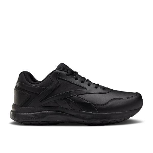 נעל ספורט שחורה של Reebok WALK ULTRA 7 DMX MAX WIDE 4E FU7145 בעיצוב נמוך וסגירת שרוכים.