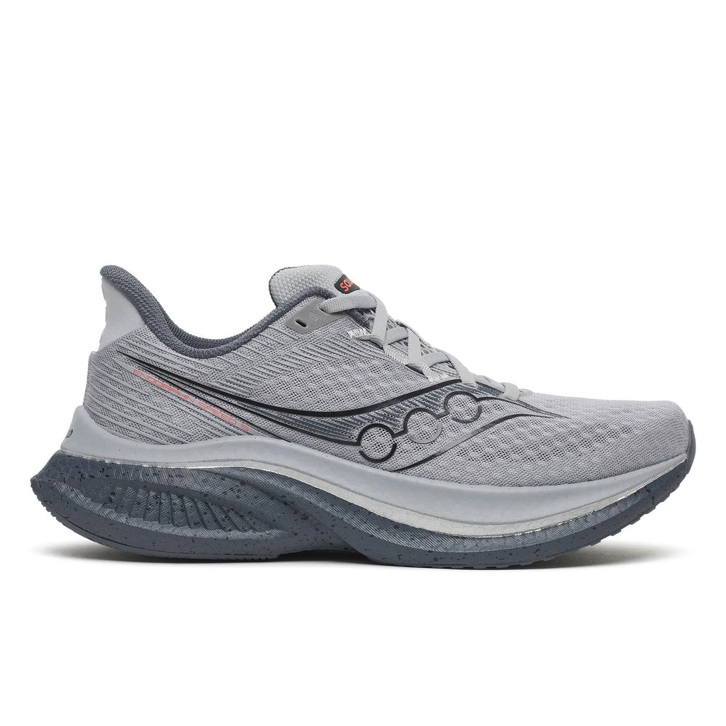 נעלי ריצה סאקוני אנדרופין ספיד 5 לגברים Saucony Endorphin Speed 5 Cadet/Gunmetal - מבט צד על הגפה האפורה, הלוגו השחור וסוליית ה-PWRRUN PB בגוון אפור כהה